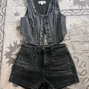 Idyllwind Black Denim Studded Vest Top